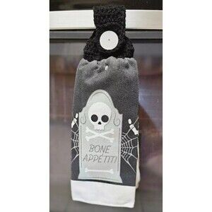 Halloween Crocheted Hanging Kitchen Hand Full Towel Tombstone Skull Microfiber